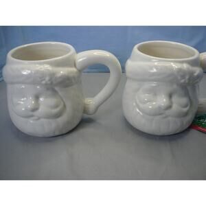 2- 2014 24 oz Sleigh Bells Bistro Ceramic Santa Mugs NWT